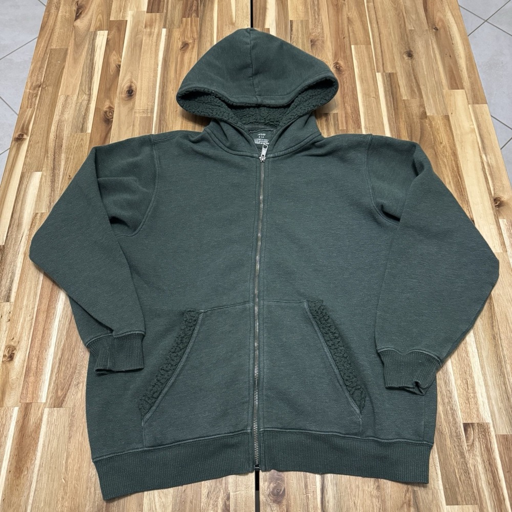 Aerie Hoodie Womens S Dark Green Fleece Full Zip Sherpa Hood Sweatshirt Outdoor